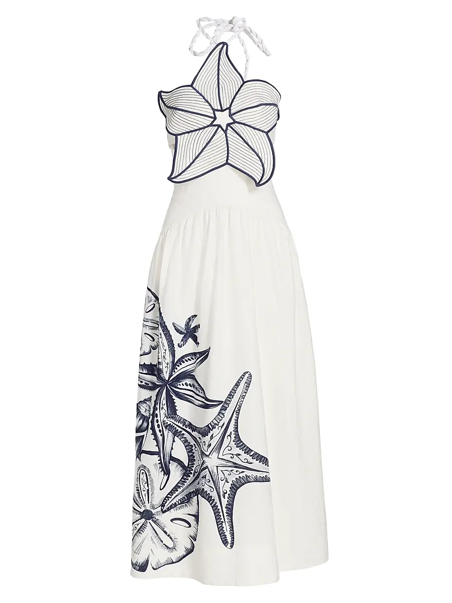 Farm Rio Women's Coast Stars Halterneck Maxi Dress - Off White - Size Large | Image 1 Farm Rio Women's Coast Stars Halterneck Maxi Dress - Off White - Size Large | Image 1
