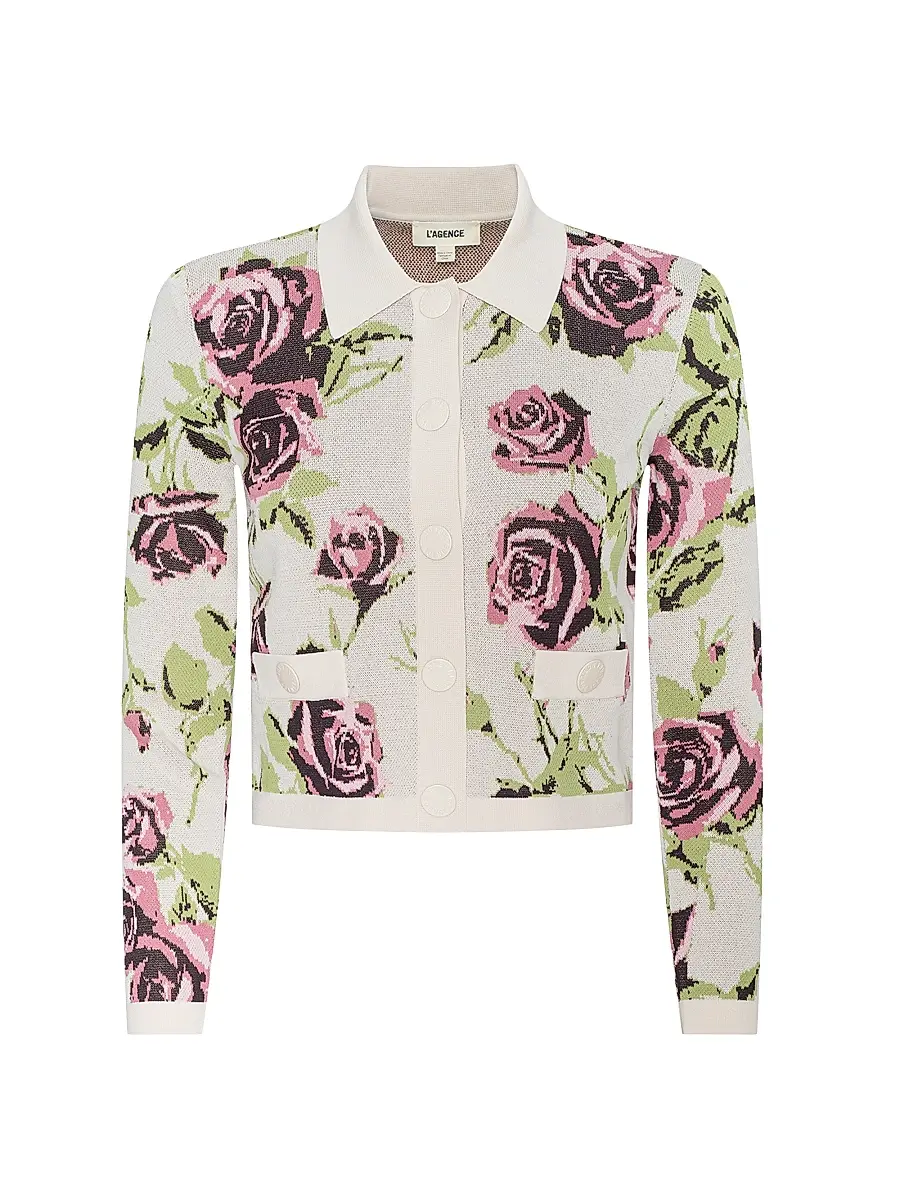 L'Agence Women's Osiris Jacquard Collared Cardigan | Image 1 L'Agence Women's Osiris Jacquard Collared Cardigan | Image 1