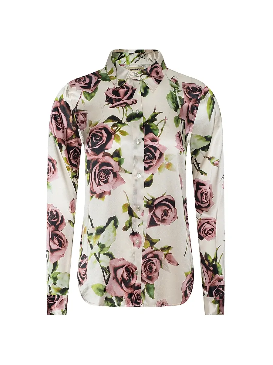 L'Agence Women's Tyler Floral Silk Shirt - Ecru Romantic Rose - Size XL | Image 1 L'Agence Women's Tyler Floral Silk Shirt - Ecru Romantic Rose - Size XL | Image 1