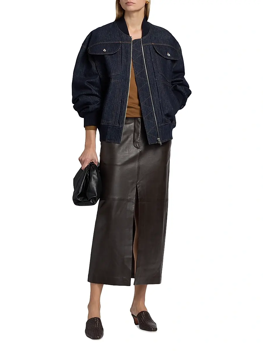 Co Women's Denim Cotton Bomber Jacket | Thumbnail 2 Co Women's Denim Cotton Bomber Jacket | Thumbnail 2