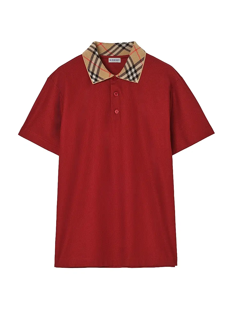 Burberry Men's Evan Check Cotton Piqué Polo Shirt - Vineyard Red - Size XXL | Image 1 Burberry Men's Evan Check Cotton Piqué Polo Shirt - Vineyard Red - Size XXL | Image 1
