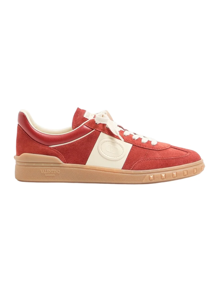 Valentino Men's Upvillage Low Top Sneakers in Split Leather - Red Ivory