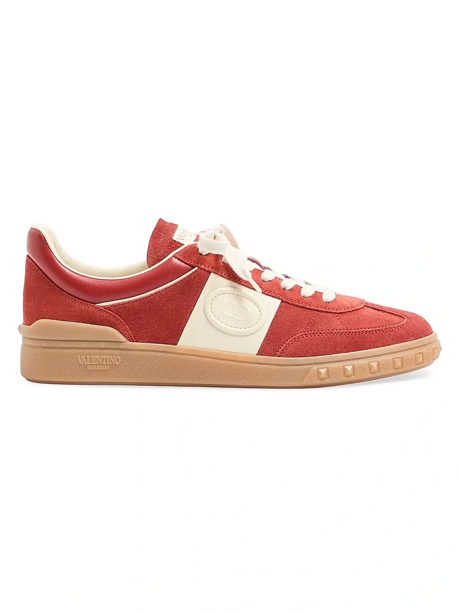 Valentino Garavani Men's Upvillage Low Top Sneakers in Split Leather - Red Ivory - Size 13 | Image 1 Valentino Garavani Men's Upvillage Low Top Sneakers in Split Leather - Red Ivory - Size 13 | Image 1