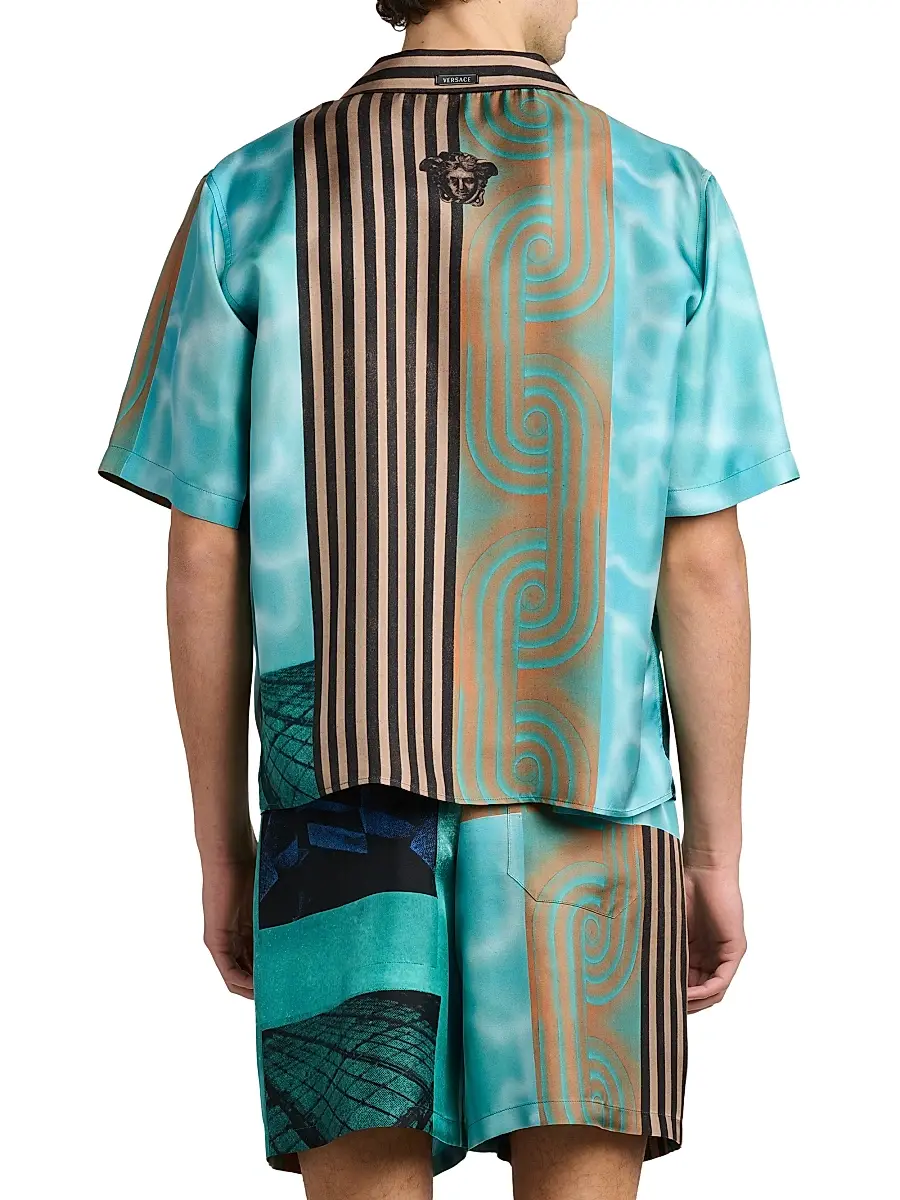 Versace Men's Printed Silk Camp Shirt | Thumbnail 5 Versace Men's Printed Silk Camp Shirt | Thumbnail 5