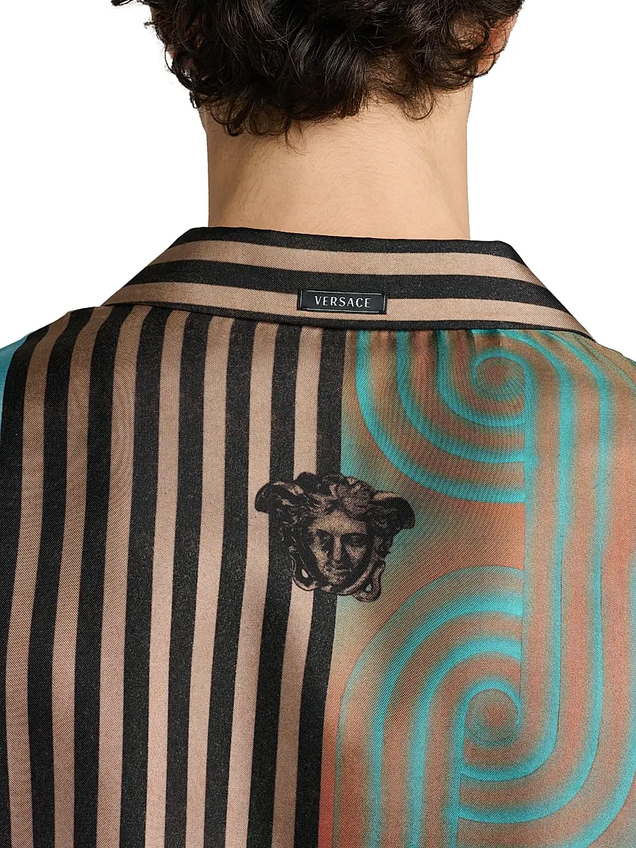 Versace Men's Printed Silk Camp Shirt | Thumbnail 6 Versace Men's Printed Silk Camp Shirt | Thumbnail 6