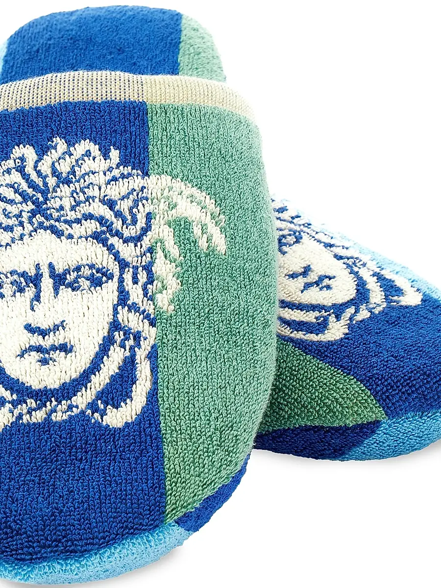 Versace Men's Medusa Jacquard Striped Jersey Slippers | Thumbnail 2 Versace Men's Medusa Jacquard Striped Jersey Slippers | Thumbnail 2
