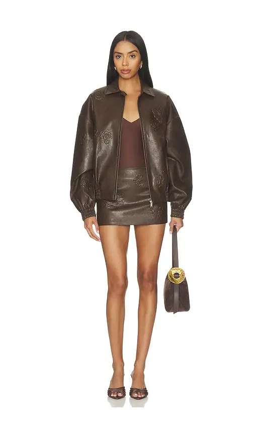 Markgong Faux Leather Floral Imprinted Mini Skirt | Thumbnail 5 Markgong Faux Leather Floral Imprinted Mini Skirt | Thumbnail 5