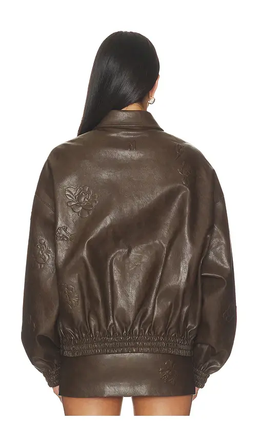 Markgong Faux Leather Floral Imprinted Baseball Jacket | Thumbnail 4 Markgong Faux Leather Floral Imprinted Baseball Jacket | Thumbnail 4