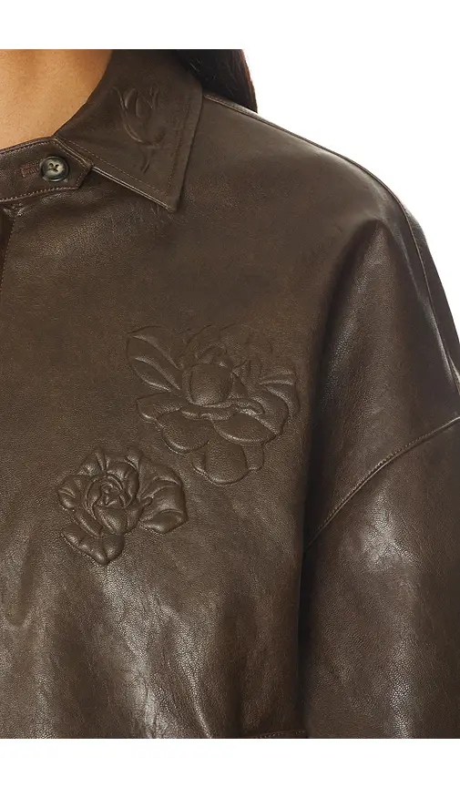 Markgong Faux Leather Floral Imprinted Baseball Jacket | Thumbnail 6 Markgong Faux Leather Floral Imprinted Baseball Jacket | Thumbnail 6