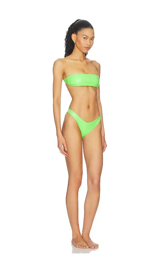 naranja furcado Latex Splash Matte Bandeau Bikini Set | Thumbnail 2