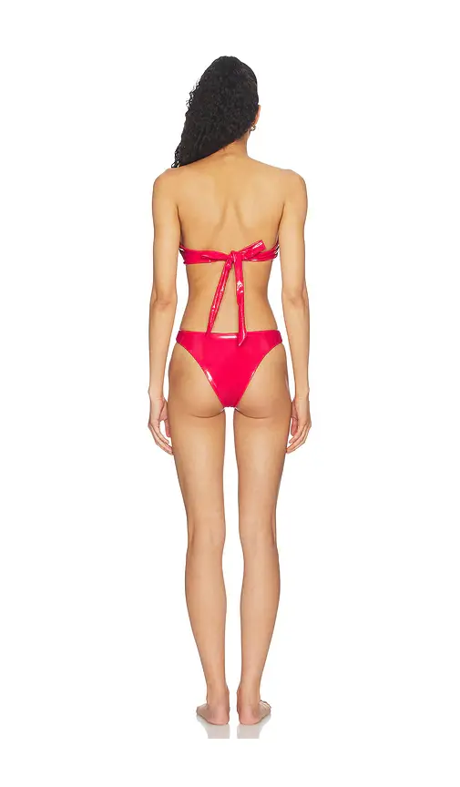 naranja furcado Latex Splash Matte Bandeau Bikini Set | Thumbnail 3