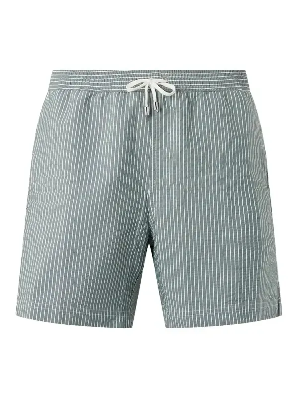 Straight-Leg Mid-Length Striped Swim Shorts - Men Straight-Leg Mid-Length Striped Swim Shorts - Men