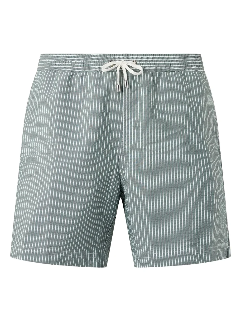 Straight-Leg Mid-Length Striped Swim Shorts - Men Straight-Leg Mid-Length Striped Swim Shorts - Men