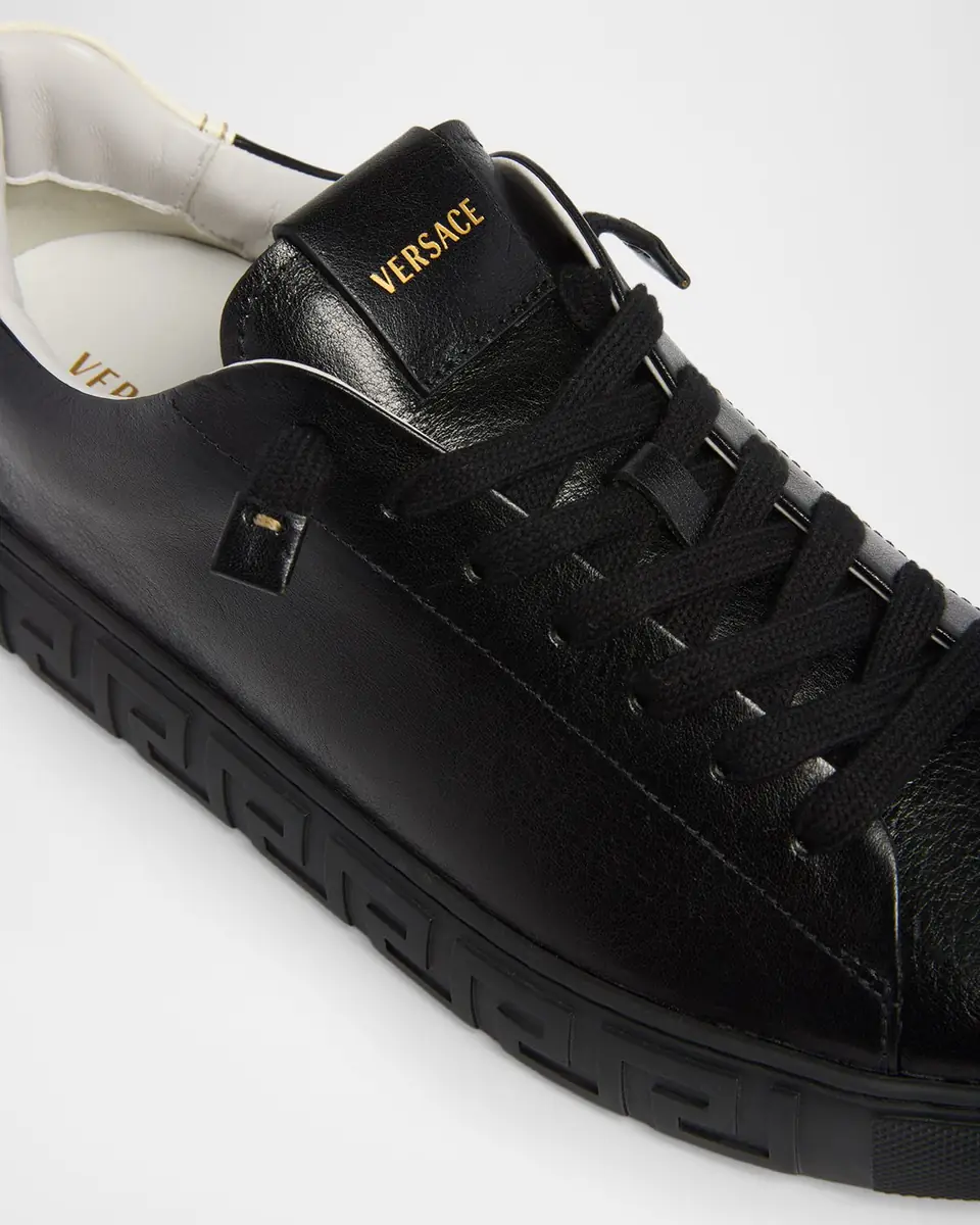 Versace Men's Leather Greca-Sole Low-Top Sneakers | Thumbnail 4 Versace Men's Leather Greca-Sole Low-Top Sneakers | Thumbnail 4