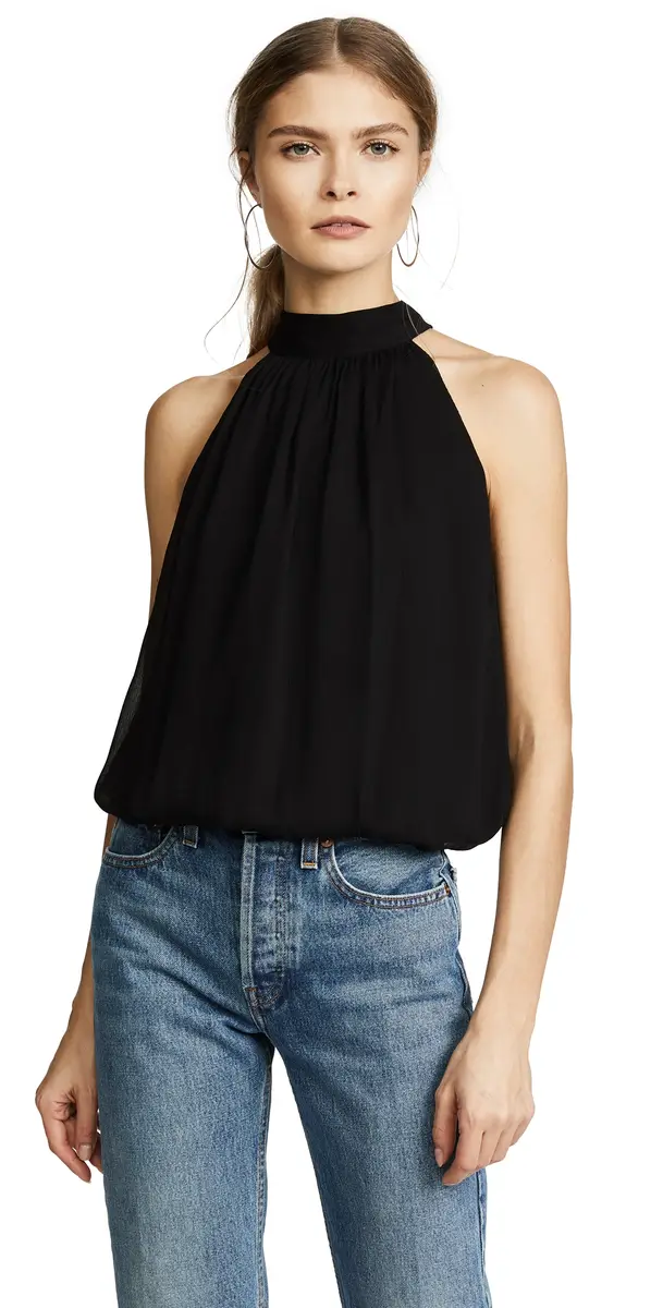 Alice + Olivia Maris Gathered Halter Top Black L | Image 1 Alice + Olivia Maris Gathered Halter Top Black L | Image 1