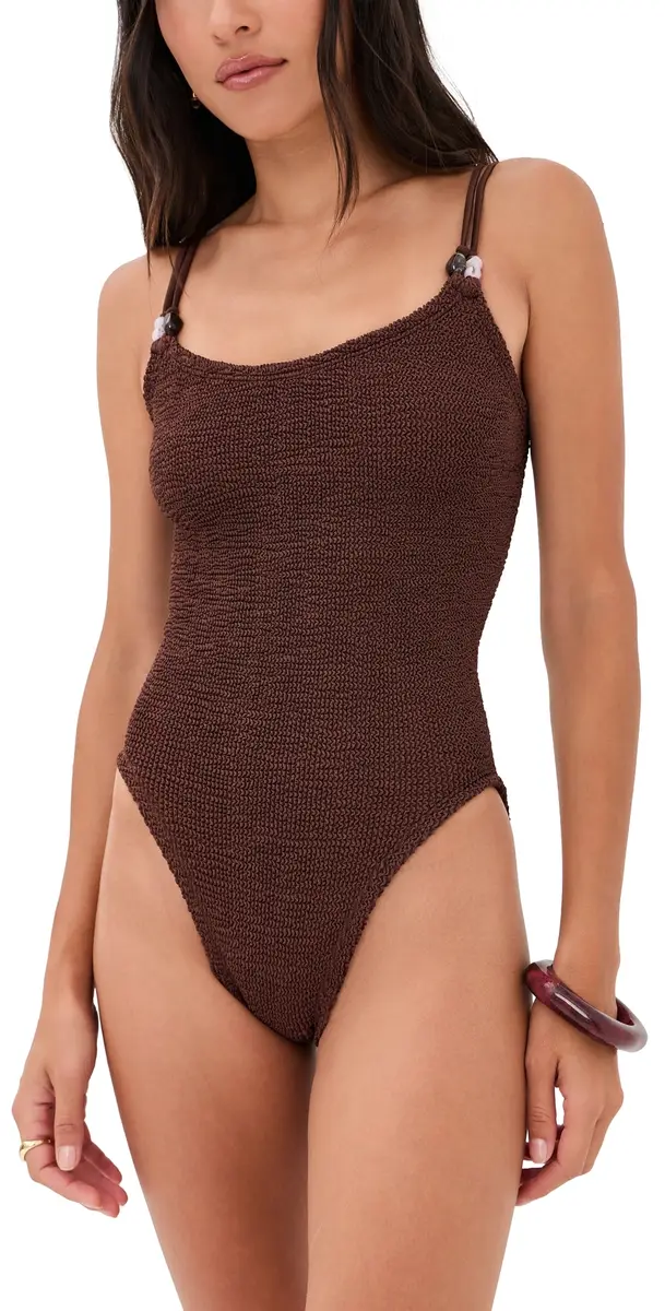 Hunza G Exclusive Scoop One Piece Metallic Chocolate One Size | Image 1 Hunza G Exclusive Scoop One Piece Metallic Chocolate One Size | Image 1
