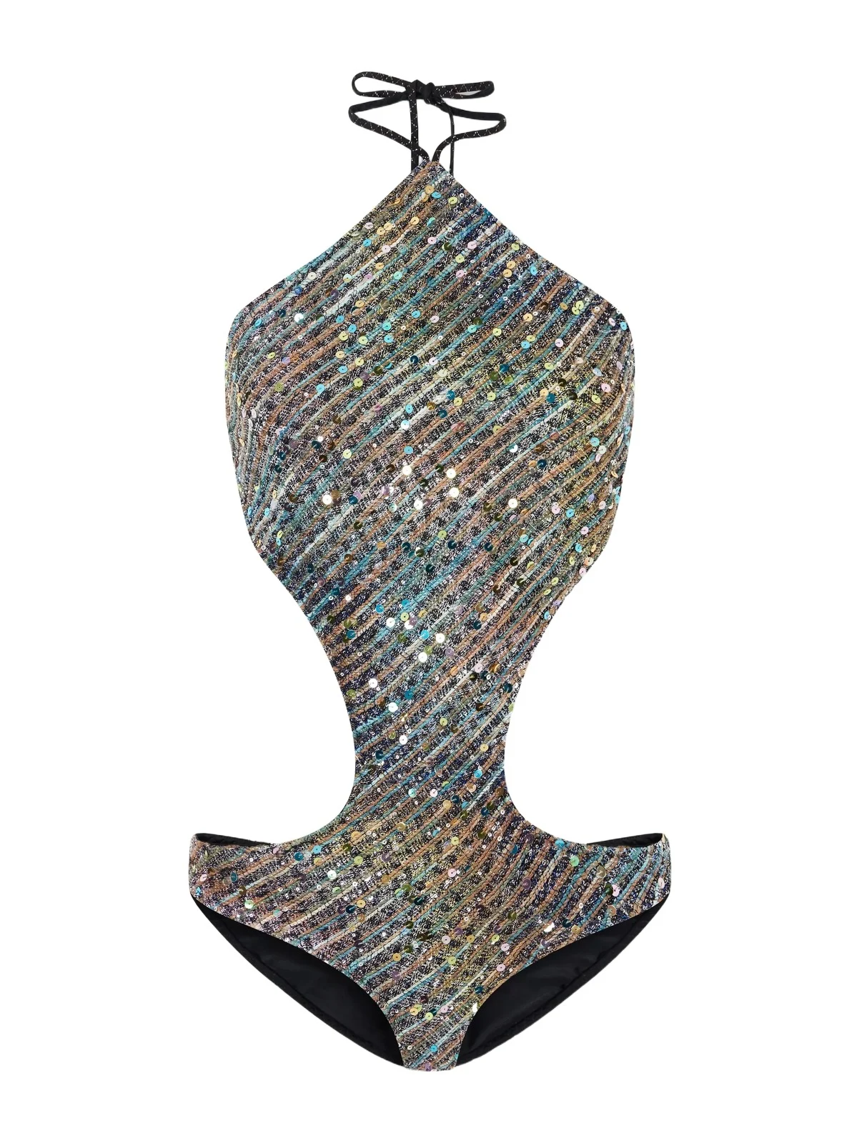 Missoni Cut-out Sequin-embellished Striped Metallic Cotton-blend Halterneck Swimsuit