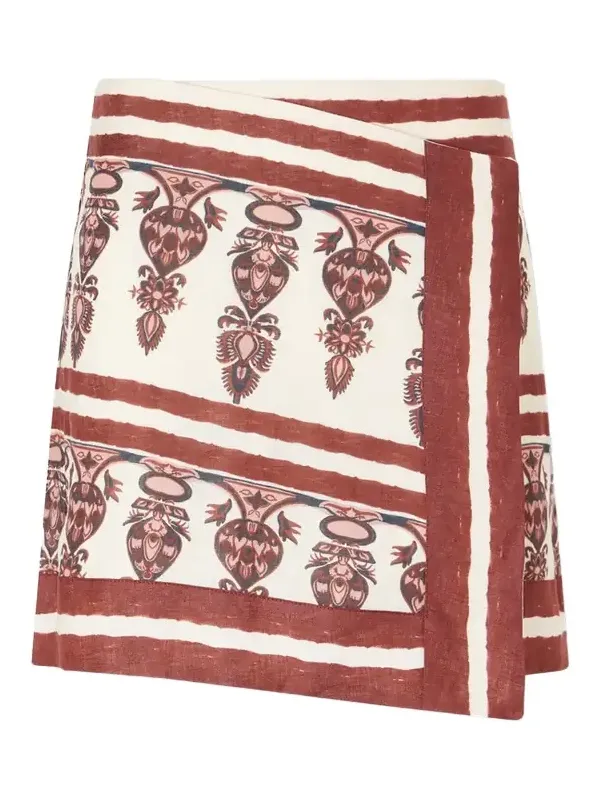 Printed Linen Mini Wrap Skirt