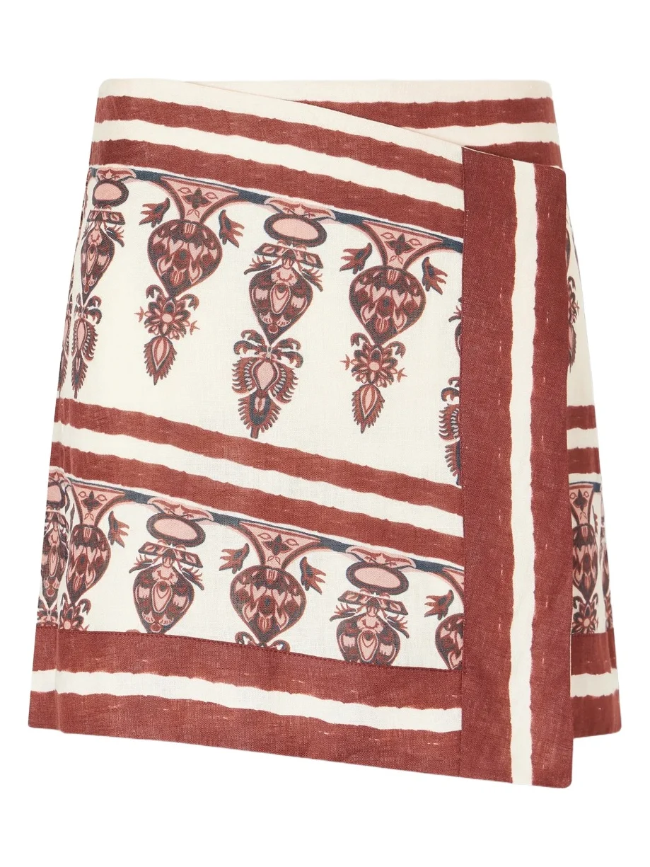 Printed Linen Mini Wrap Skirt