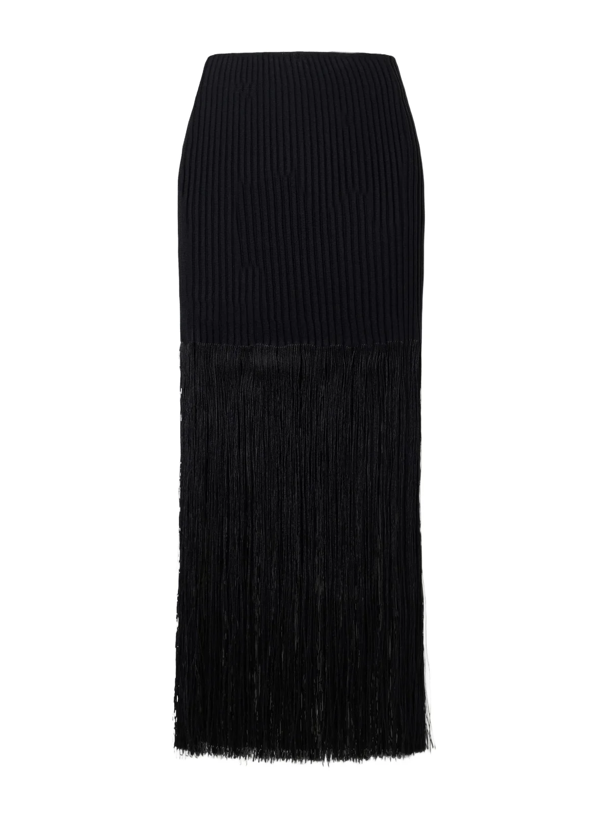 Ribbed Fringed Jersey Midi Skirt