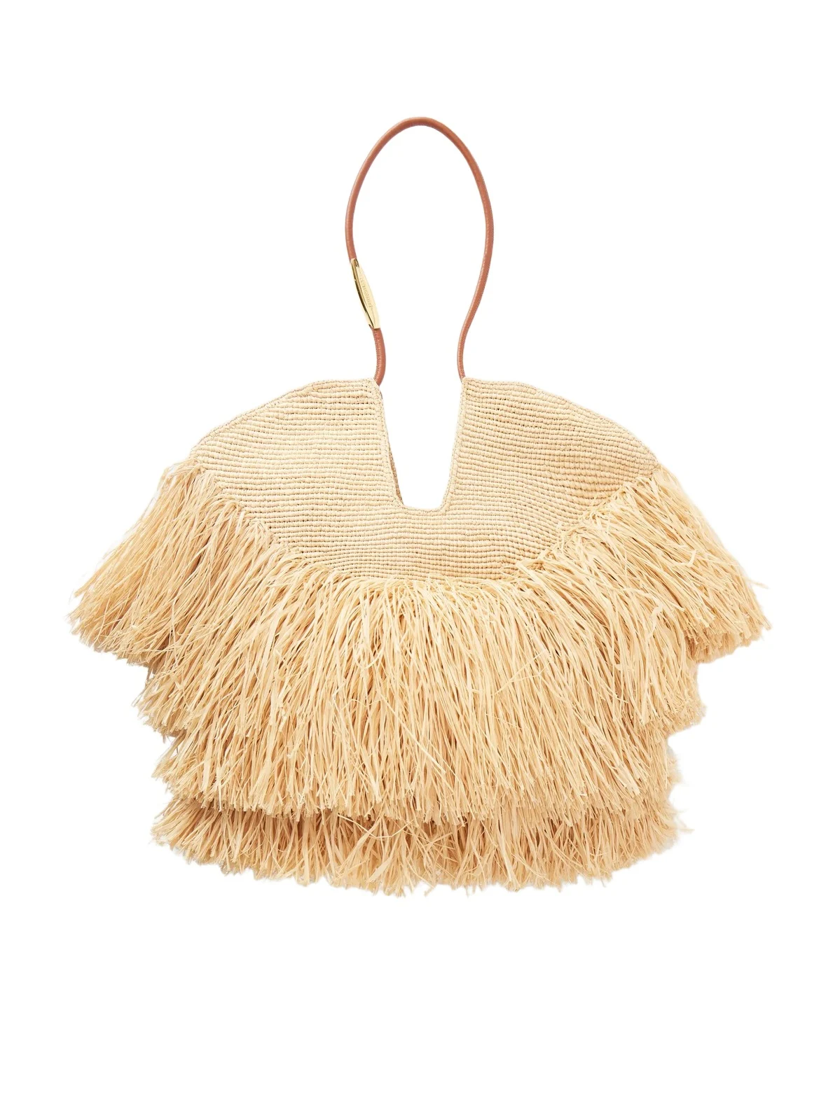 Goldentime Medium Fringed Leather-trimmed Raffia Tote Goldentime Medium Fringed Leather-trimmed Raffia Tote