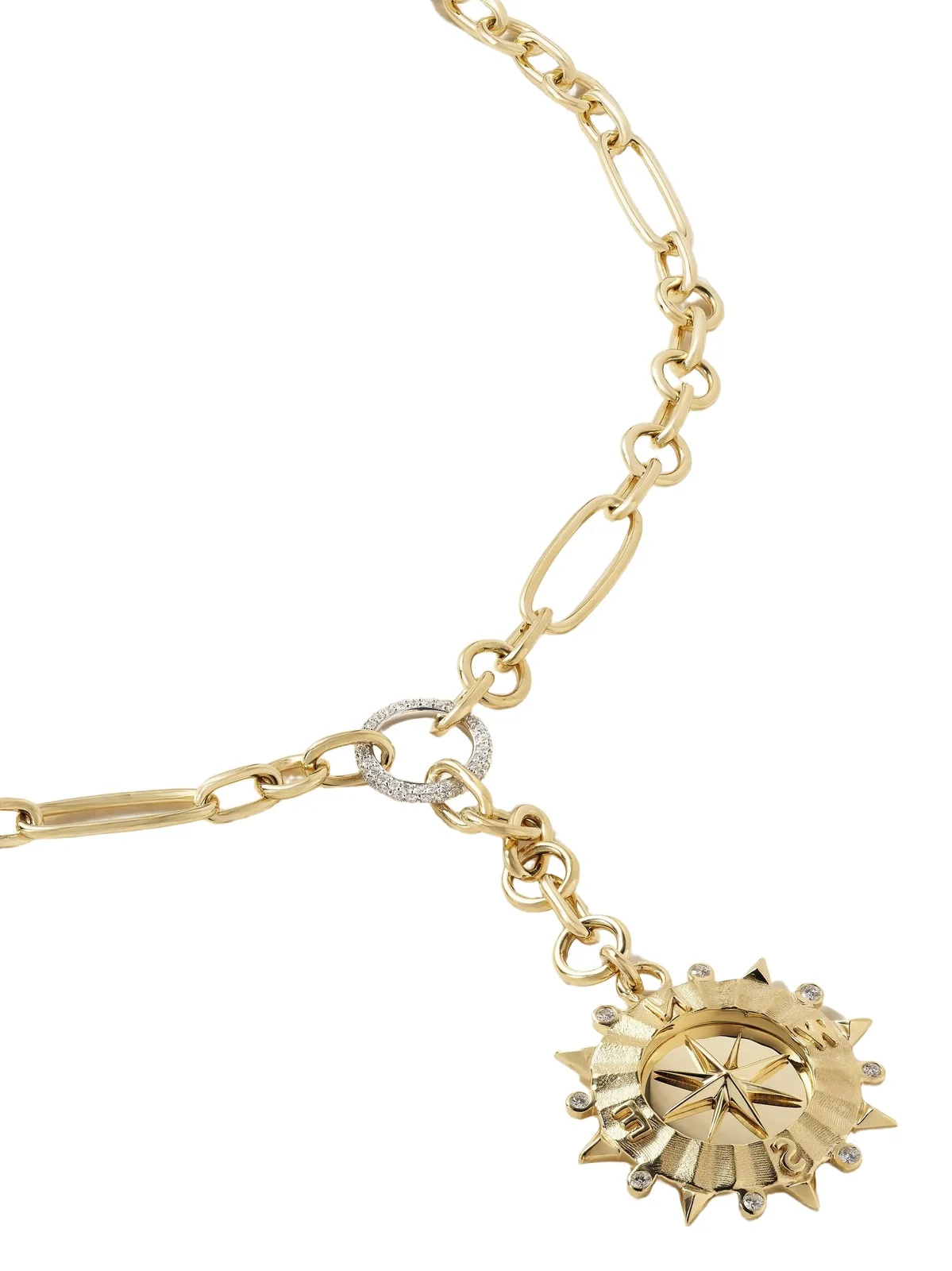 Internal Compass + Small Mixed Clip 18-karat White And Yellow Gold Diamond Necklace