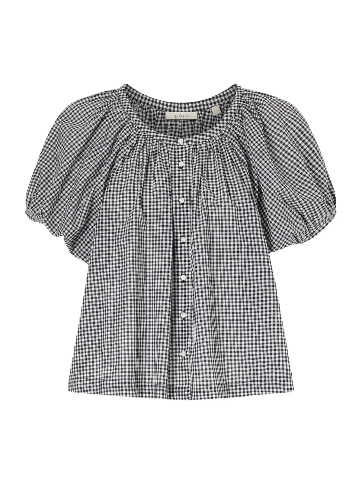 June Gathered Checked Cotton Blouse June Gathered Checked Cotton Blouse