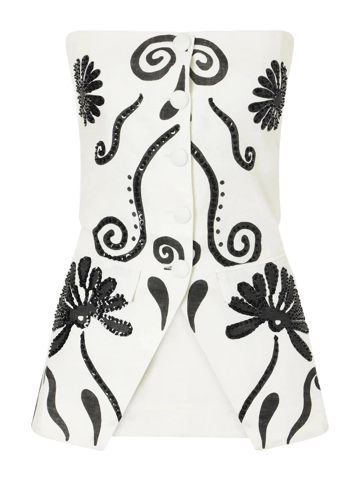 Milos Strapless Sequin-embellished Floral-print Linen Top