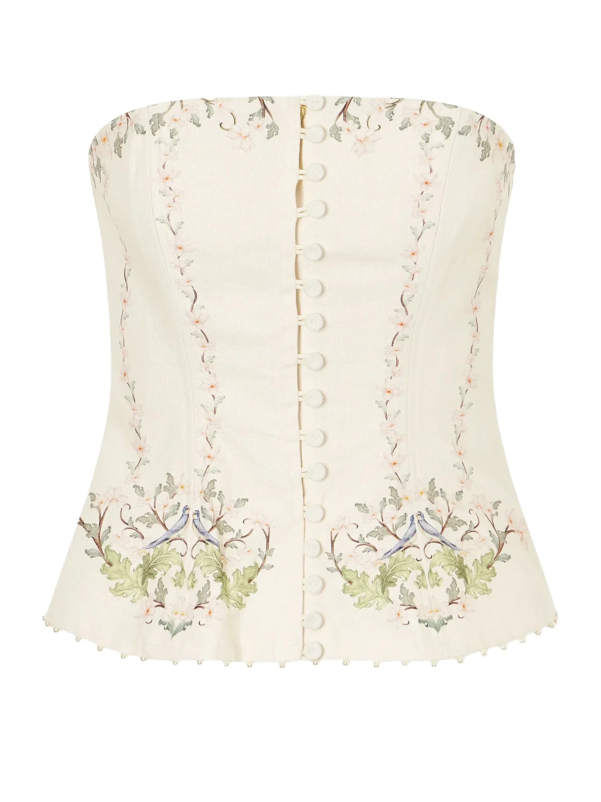 Agua by Agua Bendita Tota Anhelo Embellished Floral-printed Linen Bustier Top