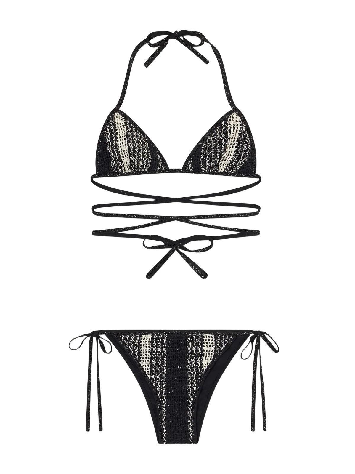 Missoni Mare Sequin-embellished Striped Metallic Crochet-knit Triangle Bikini