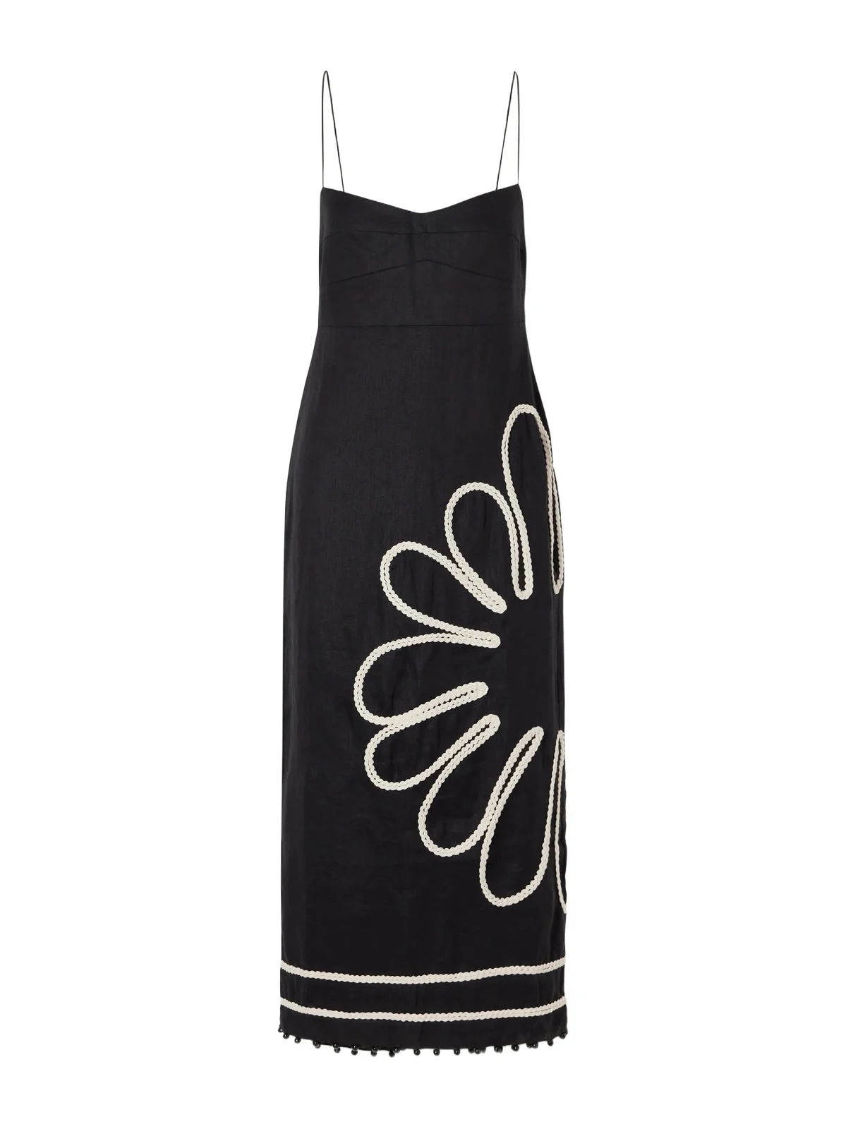 Paloma Bead-embellsihed Embroidered Linen Midi Dress
