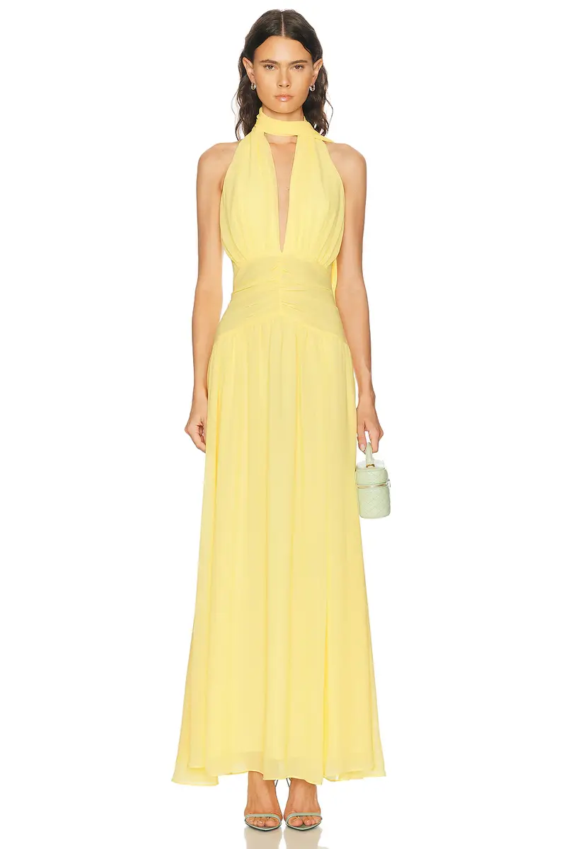 NICHOLAS Arella Deep Plunge Halter Maxi Dress | Thumbnail 4