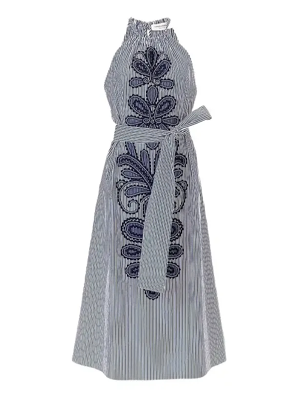 Women's Cabana Striped & Embroidered Halterneck Belted Cotton Midi-Dress Women's Cabana Striped & Embroidered Halterneck Belted Cotton Midi-Dress