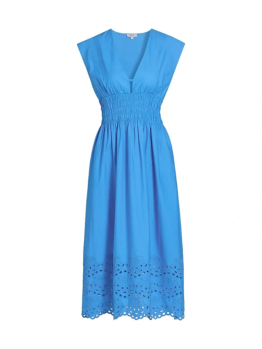 Rails Women's Roxanne Cotton Embroidered Midi-Dress - Harbor Blue | Image 1 Rails Women's Roxanne Cotton Embroidered Midi-Dress - Harbor Blue | Image 1