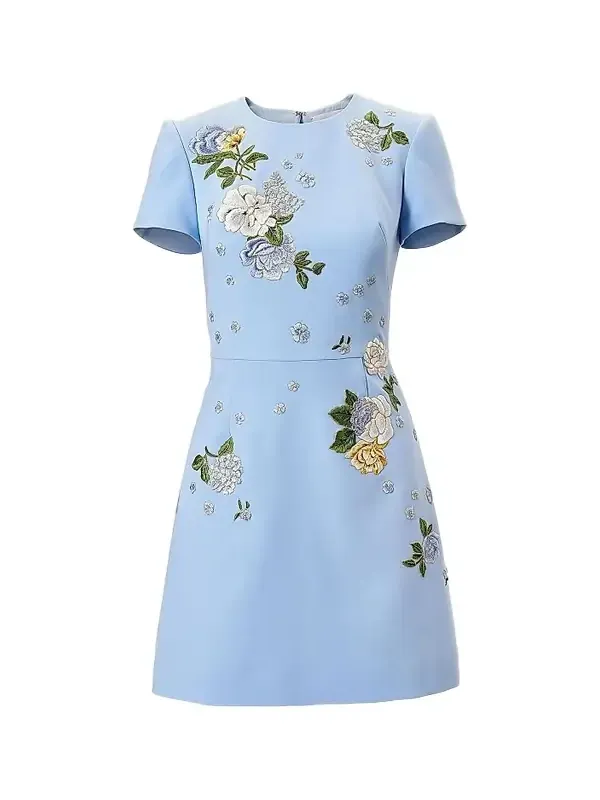 Women's Cabana Bow Back Embroidered Short-Sleeve Minidress