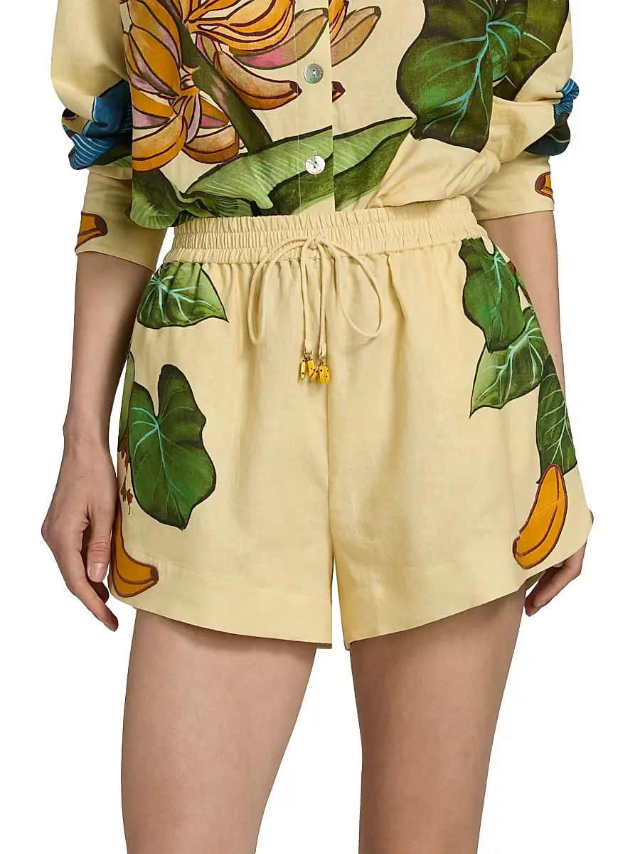 Farm Rio Women's Printed Linen Drawstring Shorts | Thumbnail 3