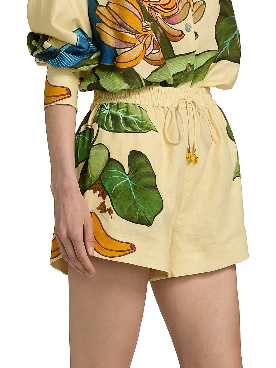 Farm Rio Women's Printed Linen Drawstring Shorts | Thumbnail 4
