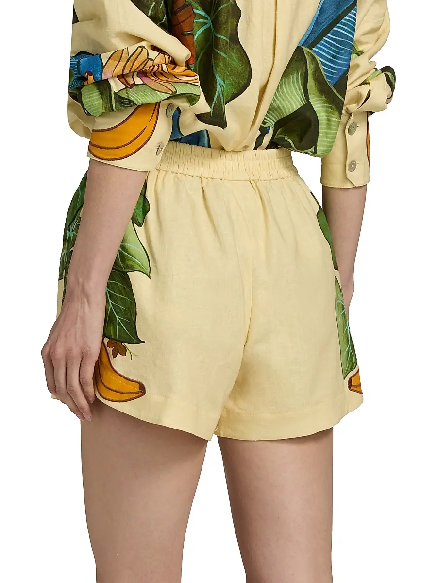 Farm Rio Women's Printed Linen Drawstring Shorts | Thumbnail 5