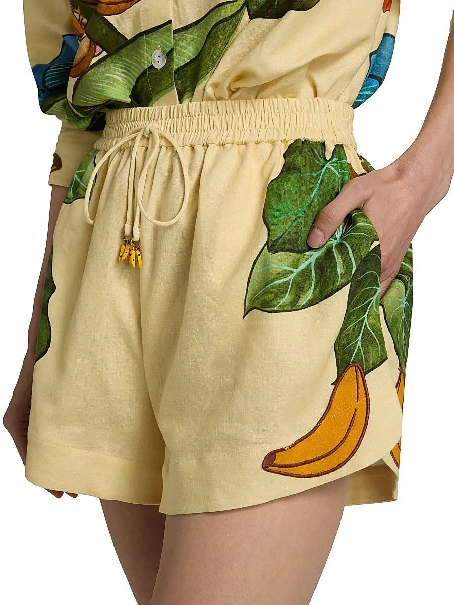 Farm Rio Women's Printed Linen Drawstring Shorts | Thumbnail 6