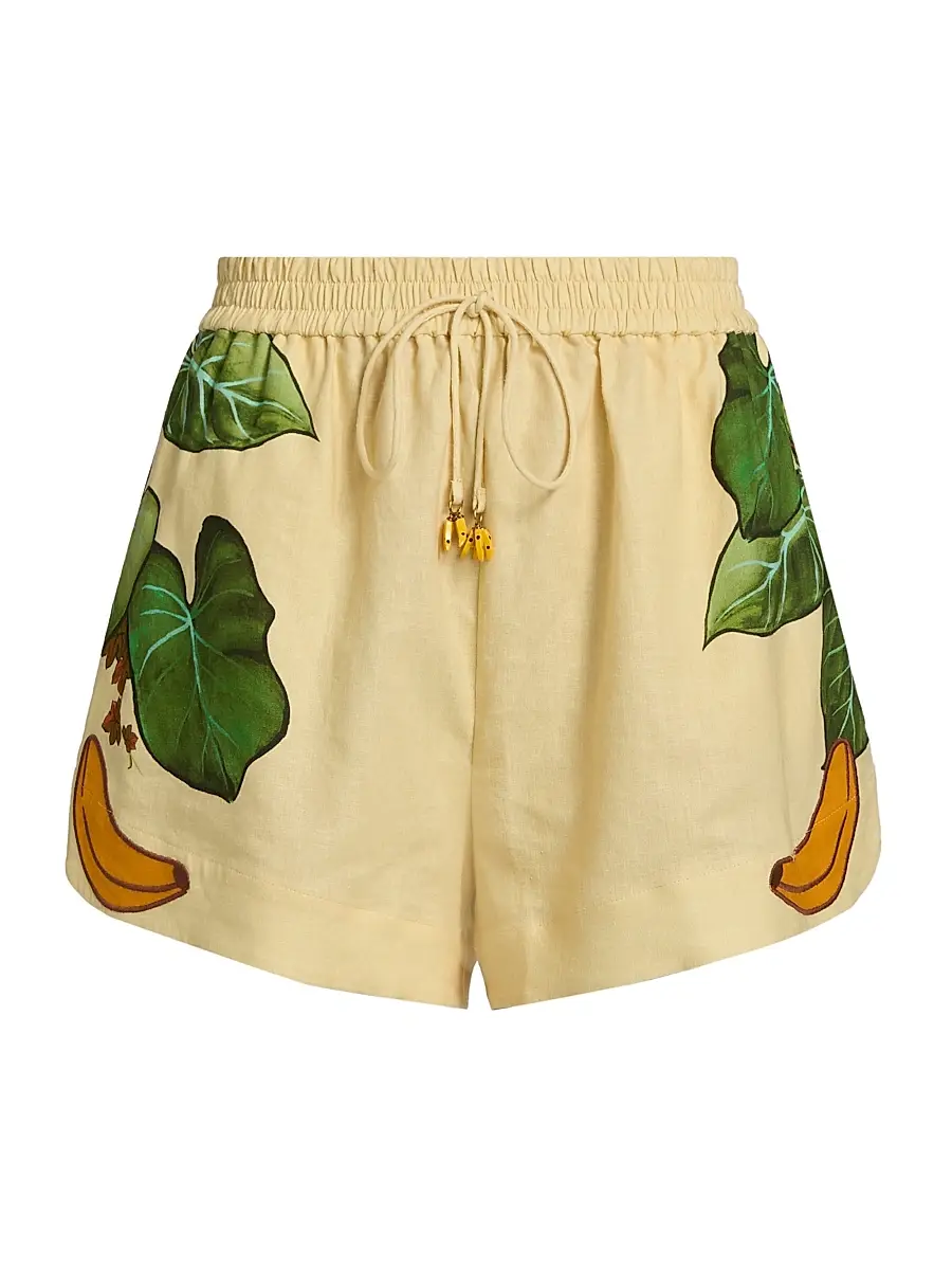 Farm Rio Women's Printed Linen Drawstring Shorts - Yellow - Size XL | Image 1 Farm Rio Women's Printed Linen Drawstring Shorts - Yellow - Size XL | Image 1