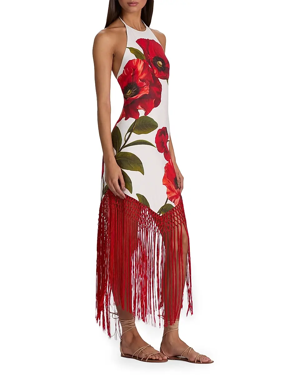Alice + Olivia Women's Mallory Floral Fringe-Hem Midi-Dress | Thumbnail 3 Alice + Olivia Women's Mallory Floral Fringe-Hem Midi-Dress | Thumbnail 3