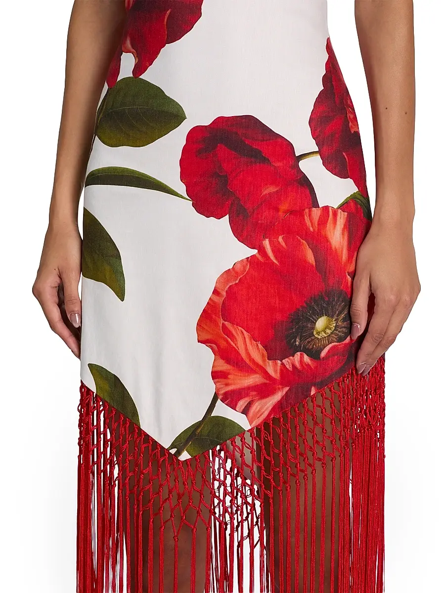 Alice + Olivia Women's Mallory Floral Fringe-Hem Midi-Dress | Thumbnail 6 Alice + Olivia Women's Mallory Floral Fringe-Hem Midi-Dress | Thumbnail 6
