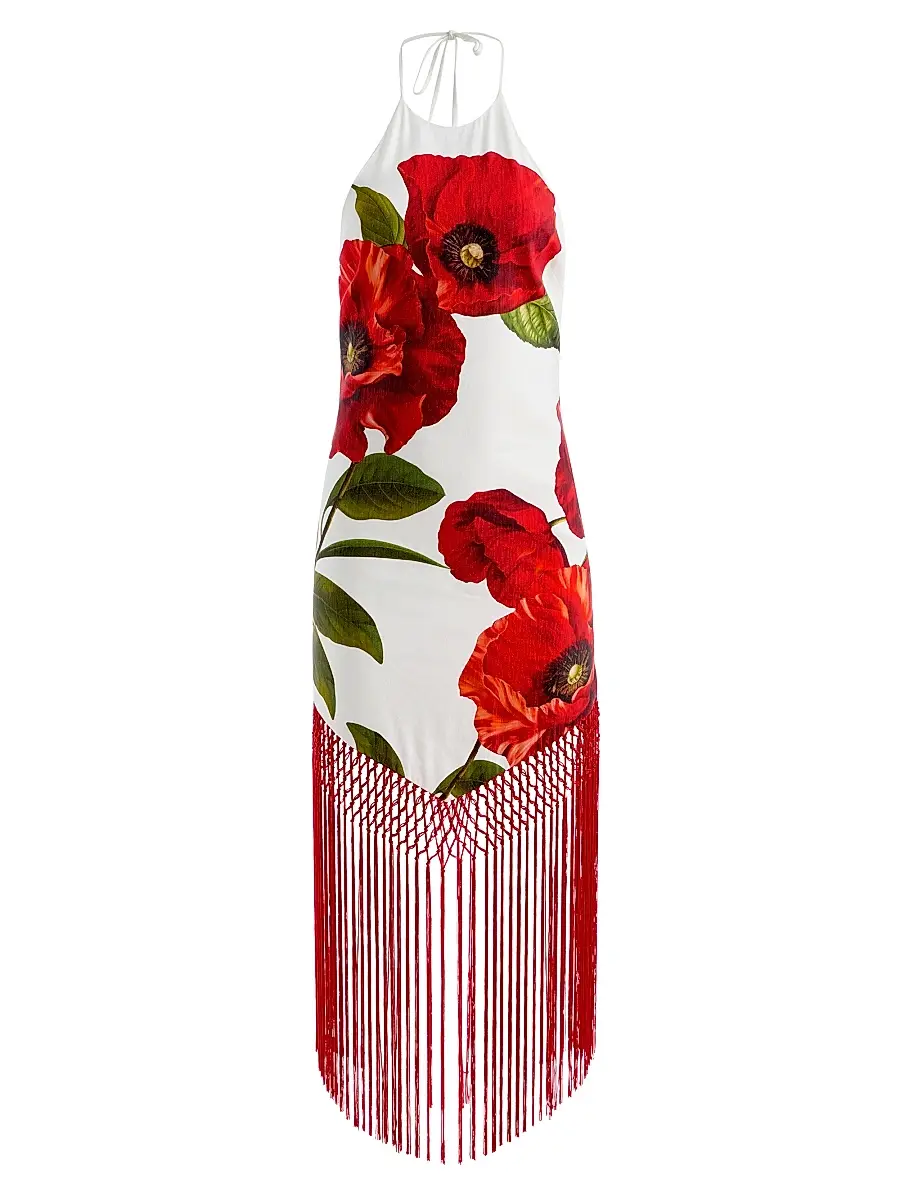 Alice + Olivia Women's Mallory Floral Fringe-Hem Midi-Dress - Summer Poppy - Size 12 | Image 1 Alice + Olivia Women's Mallory Floral Fringe-Hem Midi-Dress - Summer Poppy - Size 12 | Image 1