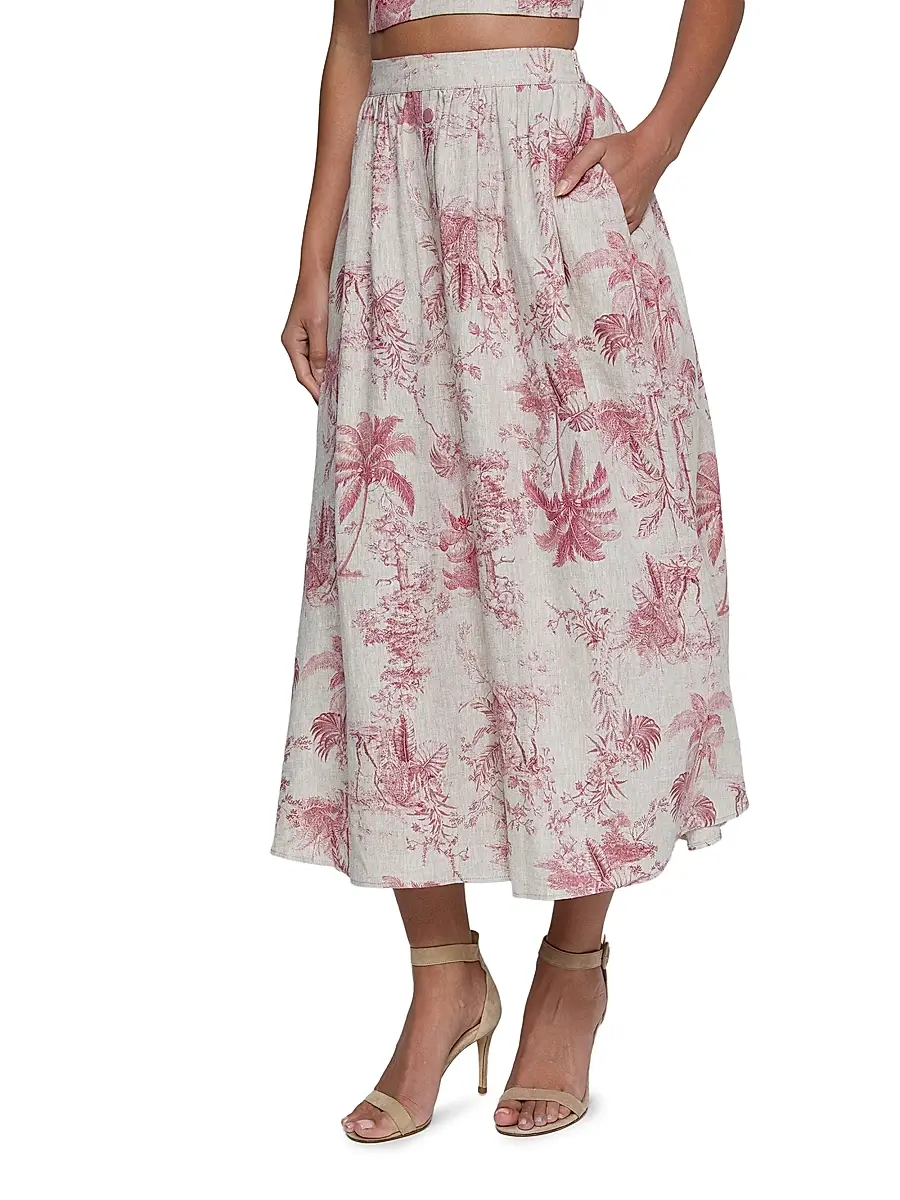 L'Agence Women's Seina Floral Linen Midi-Skirt | Thumbnail 4 L'Agence Women's Seina Floral Linen Midi-Skirt | Thumbnail 4
