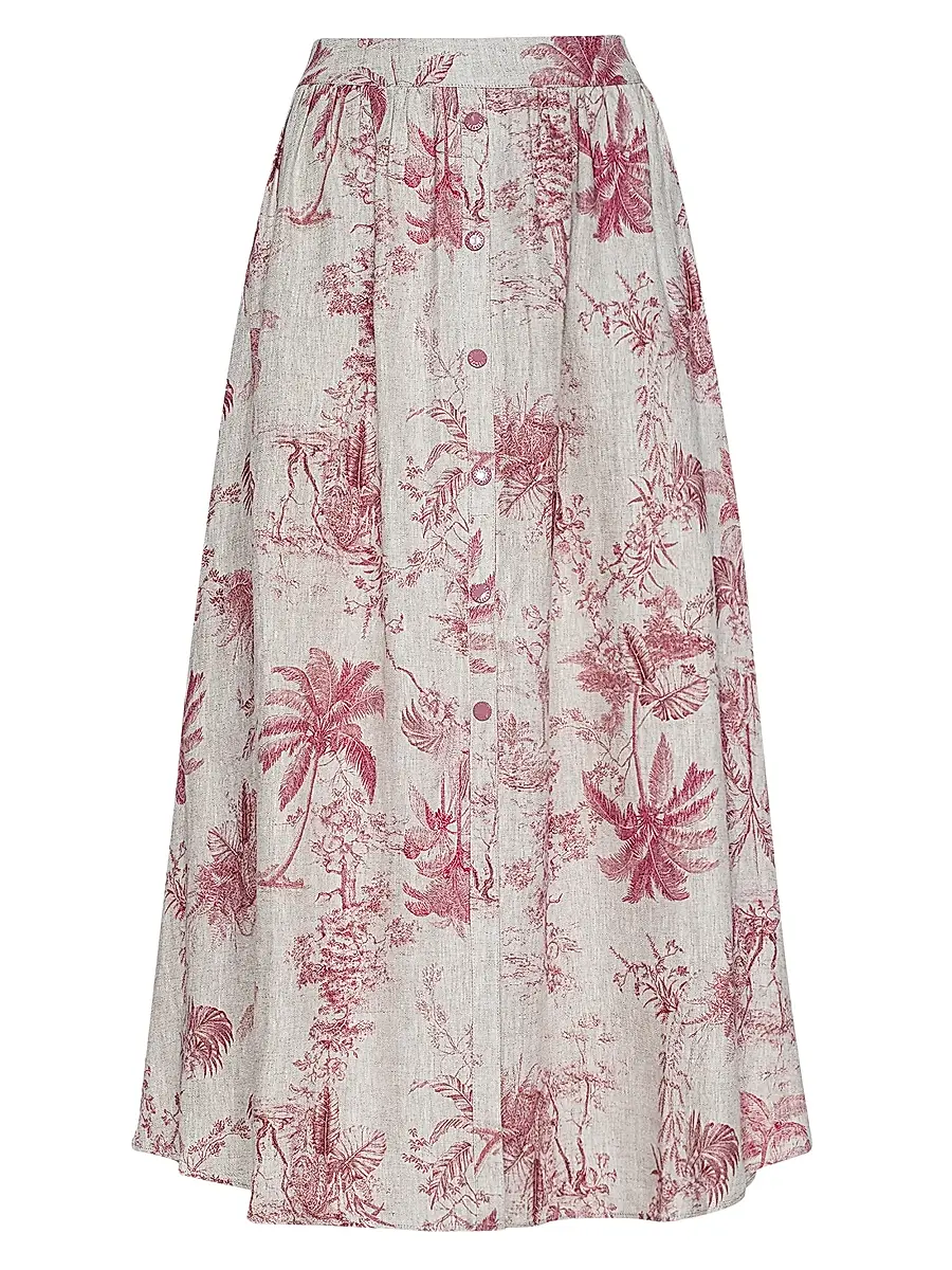 L'Agence Women's Seina Floral Linen Midi-Skirt | Image 1 L'Agence Women's Seina Floral Linen Midi-Skirt | Image 1
