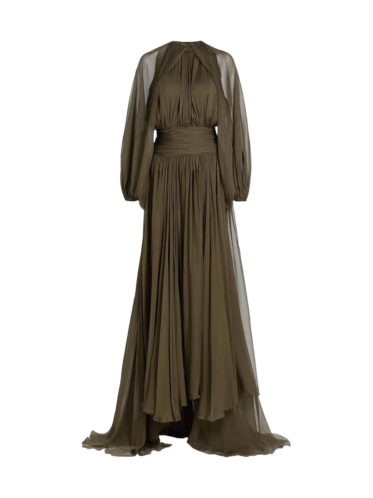 Women's Open-Sleeve Silk Chiffon Capelet & Gown - Truffle