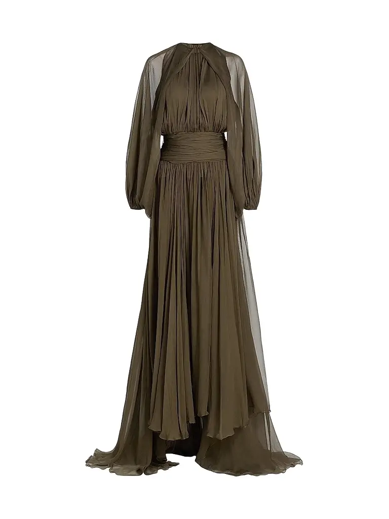 Oscar de la Renta Women's Open-Sleeve Silk Chiffon Capelet & Gown - Truffle | Image 1 Oscar de la Renta Women's Open-Sleeve Silk Chiffon Capelet & Gown - Truffle | Image 1