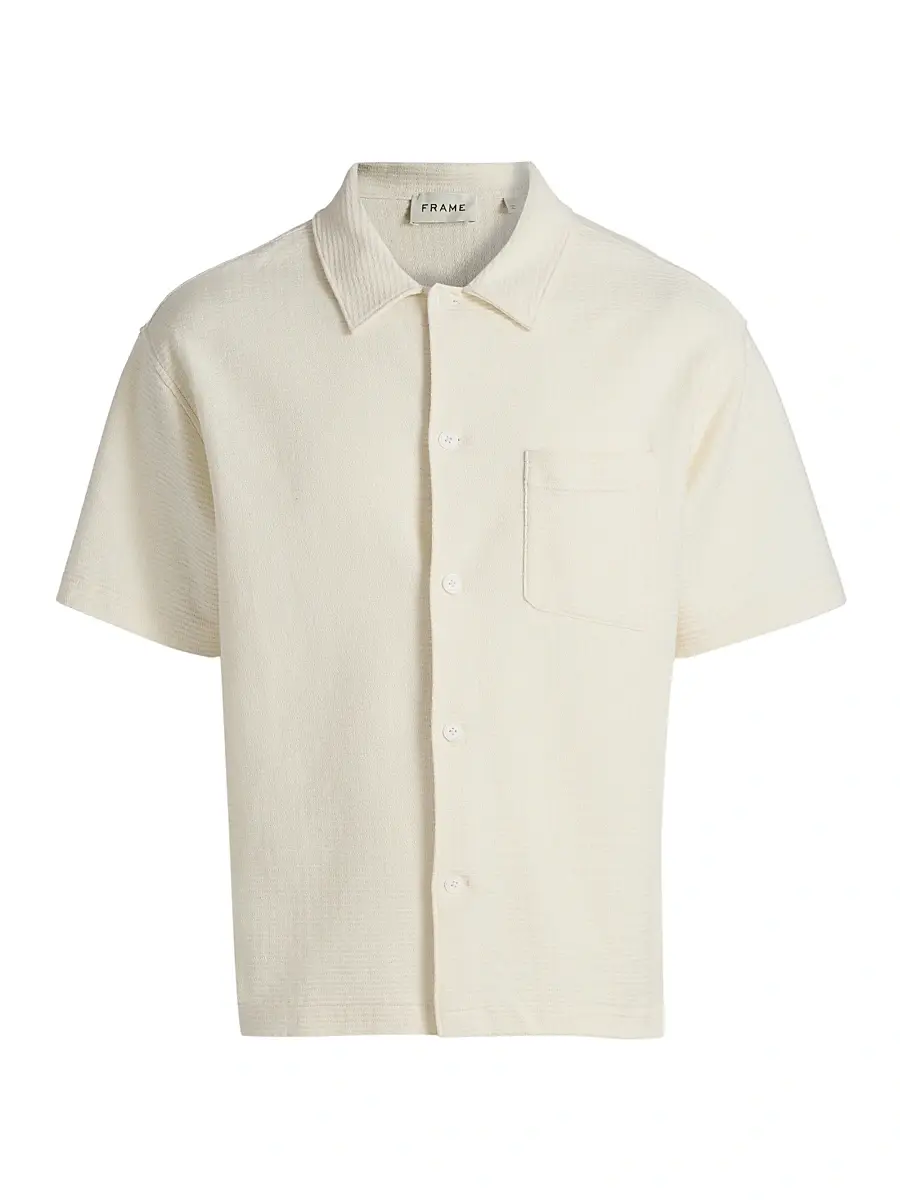 Frame Men's Jacquard Cotton Short-Sleeve Shirt - Cream | Image 1 Frame Men's Jacquard Cotton Short-Sleeve Shirt - Cream | Image 1