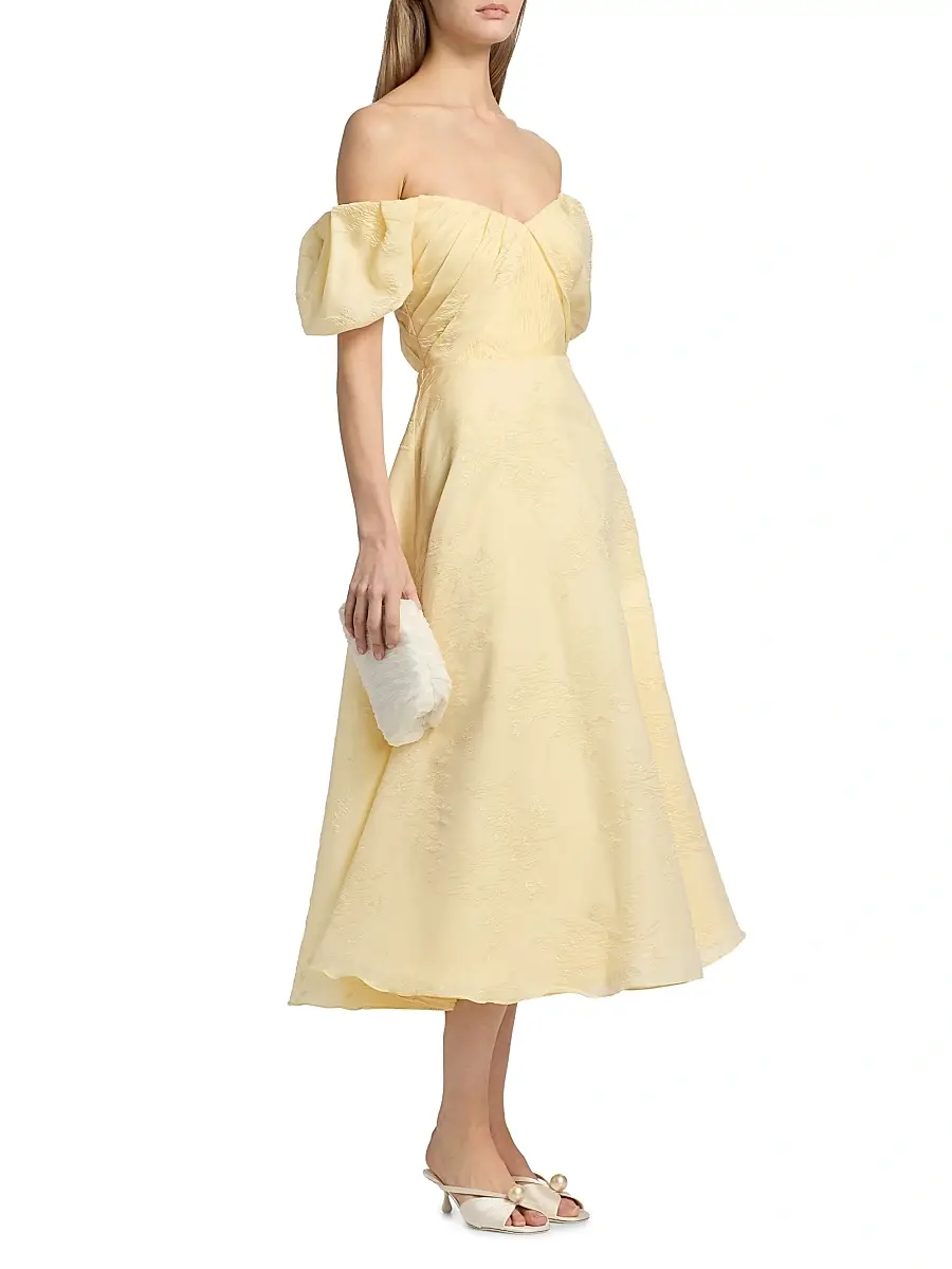 THEIA Women's Mel Jacquard Off-The-Shoulder Tea-Length Dress | Thumbnail 4 THEIA Women's Mel Jacquard Off-The-Shoulder Tea-Length Dress | Thumbnail 4