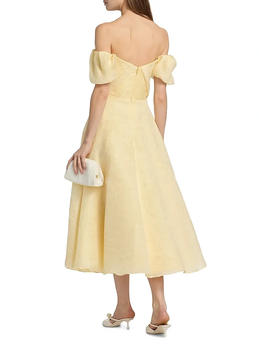 THEIA Women's Mel Jacquard Off-The-Shoulder Tea-Length Dress | Thumbnail 5 THEIA Women's Mel Jacquard Off-The-Shoulder Tea-Length Dress | Thumbnail 5